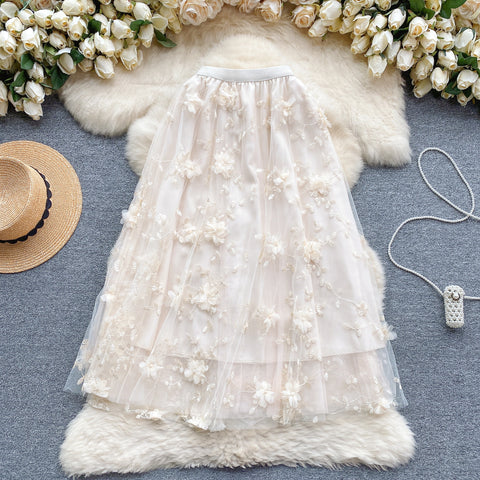 French Style Embroidered Mesh Skirt