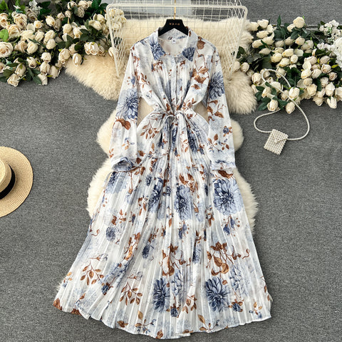 French Style Floral Chiffon Shirt Dress