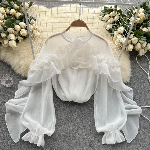Irregular Design 3d Floral Mesh Shirt
