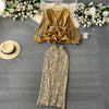 Ruffled Top&Sequined Skirt 2Pcs