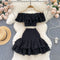 Ruffled Top&Skirt Hollowed Embroidered 2Pcs