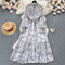 Stand Collar Floral Chiffon Dress