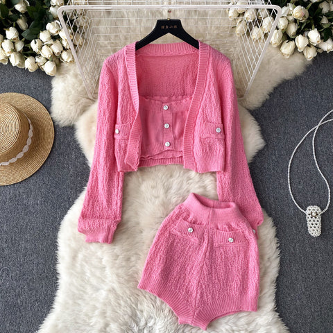 Cardigan&Camisole&Shorts Knitted 3Pcs