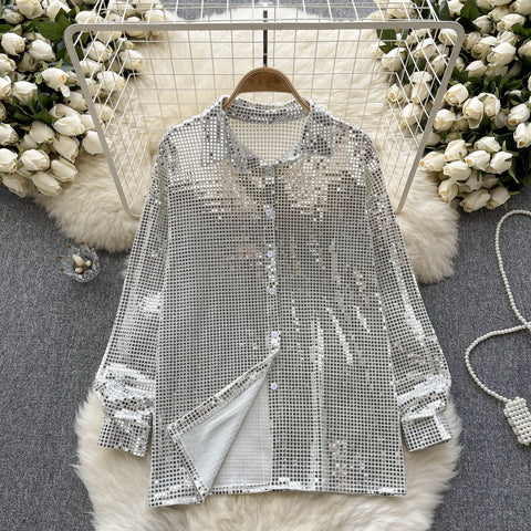 Chic Loose-fitting Glossy Shirt