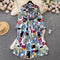 Bow-tie Floral A-line Dress with Belt