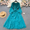 Vintage Ruffled Lace-up Pleated Dress