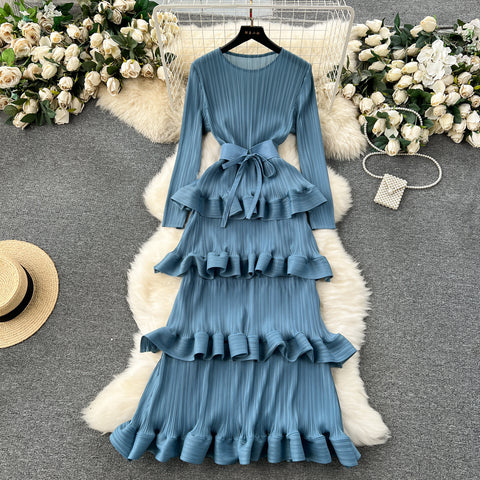 Niche Lace-up Ruffled Cake Dress