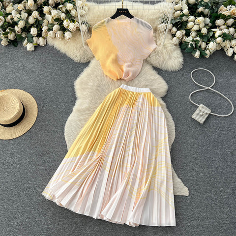 Top&Pleated Skirt Floral 2Pcs