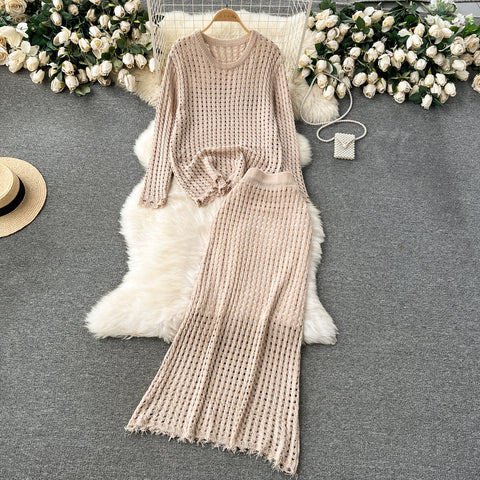 Sweater&Skirt Hollow Knitted 2Pcs