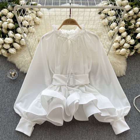 Courtly Lace-up Ruffled Shirt