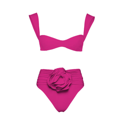 3d Rose Solid Color High-waist Bikini