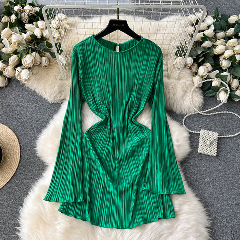 Solid Color Backless Glossy Dress