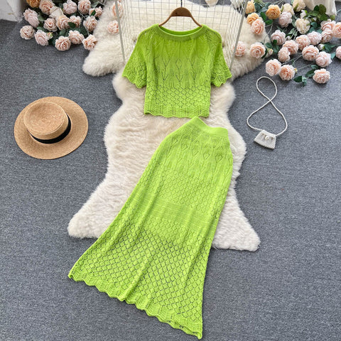 Crochet Top&Fishtail Skirt 2Pcs Set