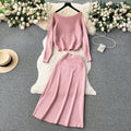 Solid Color Sweater&Skirt Knitted 2Pcs