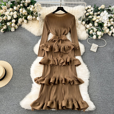 Niche Lace-up Ruffled Cake Dress