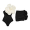 Black&White Striped One-piece Swimwear&Skirt 2Pcs