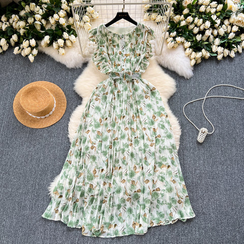 French Style Sleeveless Floral Dress