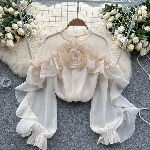 Irregular Design 3d Floral Mesh Shirt