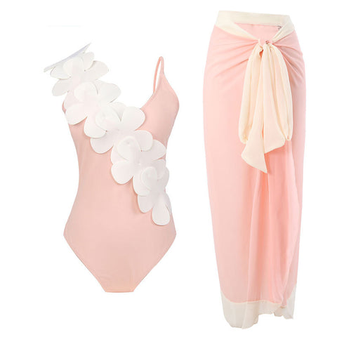 3d Floral One-piece Swimwear&Skirt 2Pcs