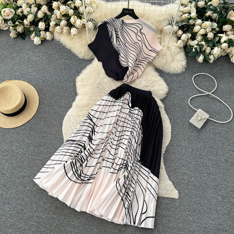 Top&Pleated Skirt Floral 2Pcs