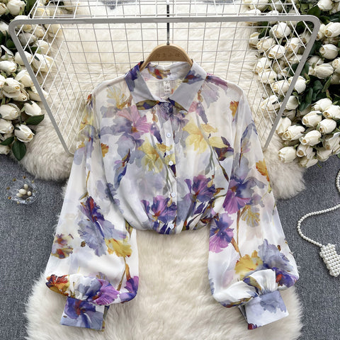 Spring Floral Printed Chiffon Blouse