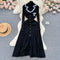 Color Blocking Embroidery Knitted Dress