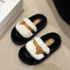 Belt Buckle Soft Sole Furry Slippers