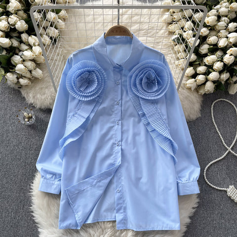 Niche 3d Floral Loose-fitting Shirt