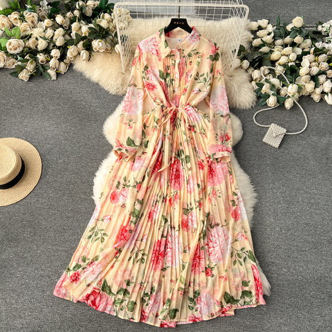 French Style Floral Chiffon Shirt Dress