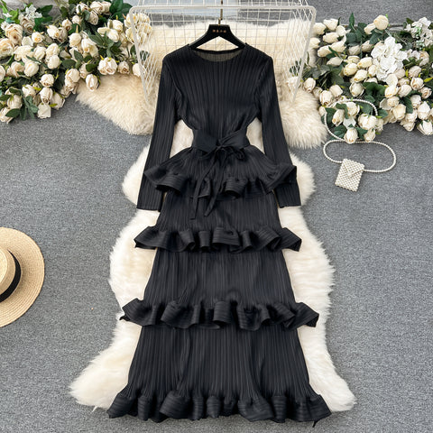 Niche Lace-up Ruffled Cake Dress