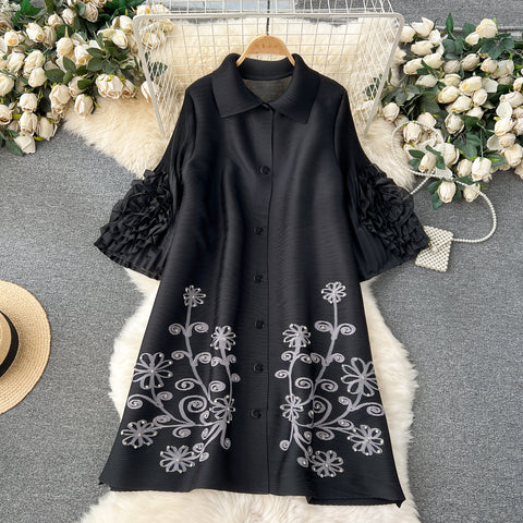 Rhinestone Studded Loose-fit Shirt Dress