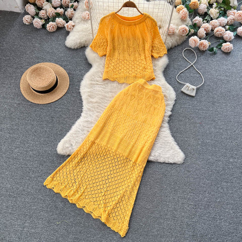 Crochet Top&Fishtail Skirt 2Pcs Set