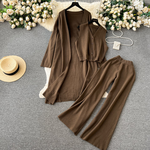 Cardigan&Vest&Trousers Knitted 3Pcs