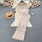 Lapel Knitwear&Fringed Skirt Knitted 2Pcs