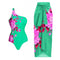 Color Blocking Floral Bikini&Wrap Skirt
