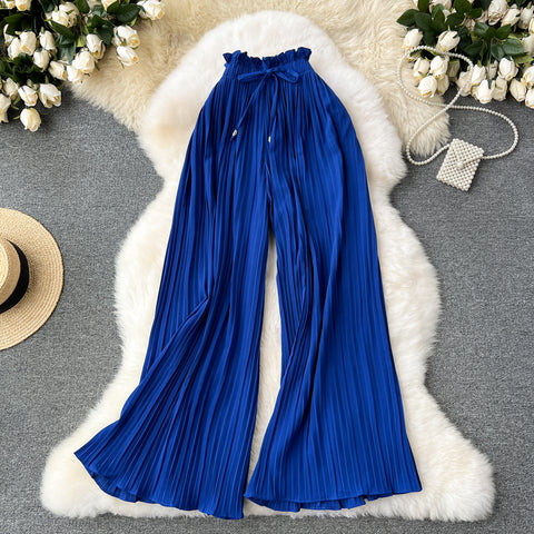 Solid Color Pleated Wide-leg Trousers
