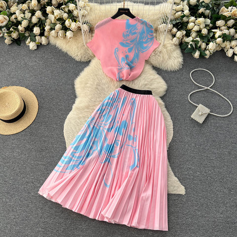 Top&Pleated Skirt Floral 2Pcs