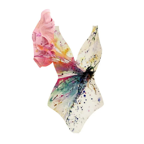 Ruffled Printed One-piece Swimwear&Skirt 2Pcs