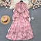 Stand Collar Floral Chiffon Dress