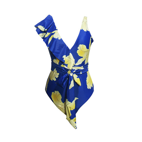 Vintage Floral Lace-up Swimwear&Wrap Skirt