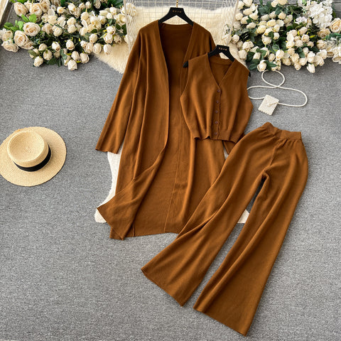 Cardigan&Vest&Trousers Knitted 3Pcs
