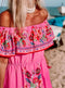 Off-shoulder Lace-up Floral Beach Dress