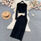 Round Collar Top&Slit Skirt Knitted 2Pcs