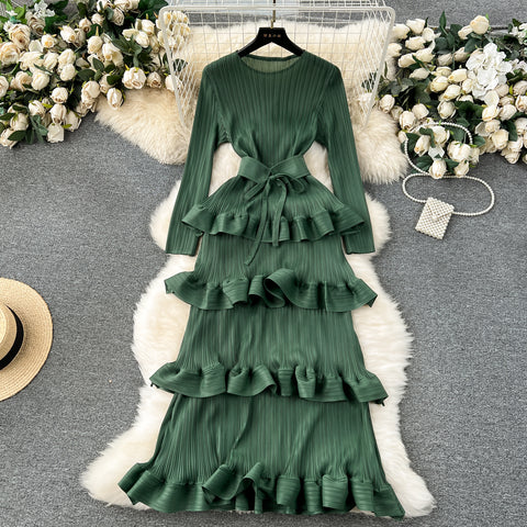 Niche Lace-up Ruffled Cake Dress