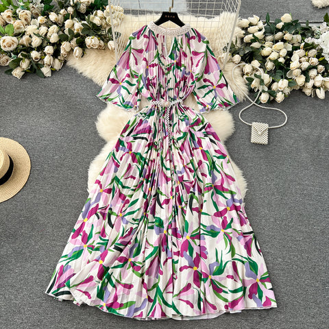 Elegant Beaded Floral Printed Dress