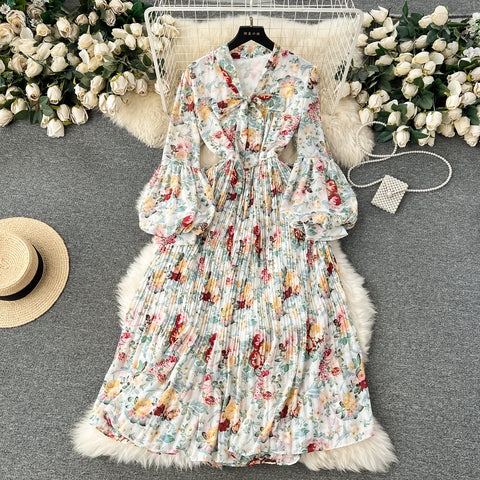 Fairy Lace-up Floral Chiffon Dress