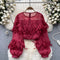 Solid Color Fringed Chiffon Top