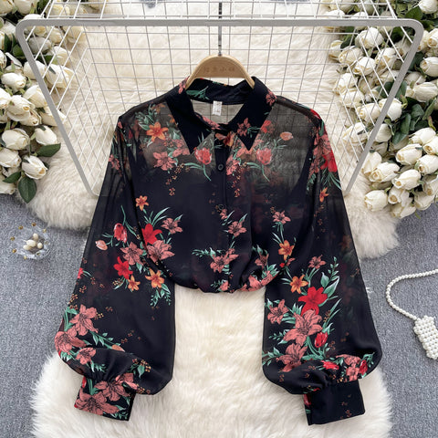 Spring Floral Printed Chiffon Blouse