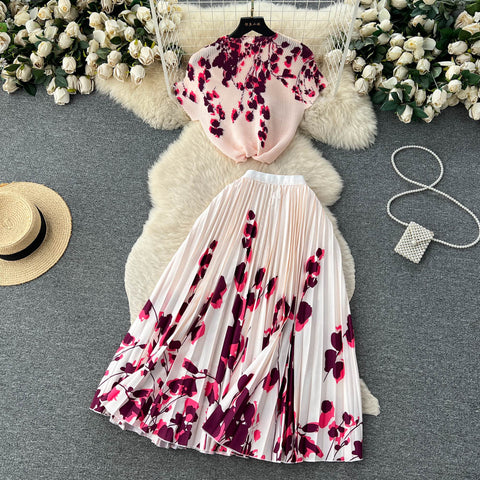 Top&Pleated Skirt Floral 2Pcs