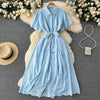 Lapeled Puff Sleeve Hollowed Dress